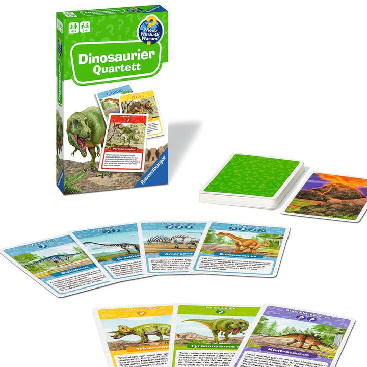 Ravensburger 22359 Wieso? Weshalb? Warum? Dinosaurier Quartett - Mitbringspiel mit detailreich gestalteten Karten zu spannenden Saurier-Arten, informativen Texten und einer weiteren Spielvariante