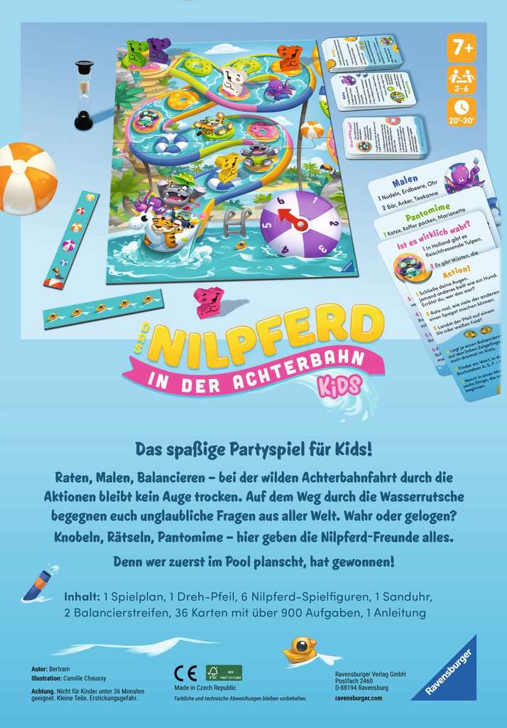 Ravensburger 22361 - Das Nilpferd in der Achterbahn Kids - Gesellschaftsspiel für Kinder und Familien ab 7 Jahren, für 3-6 Spieler - Partyspiel