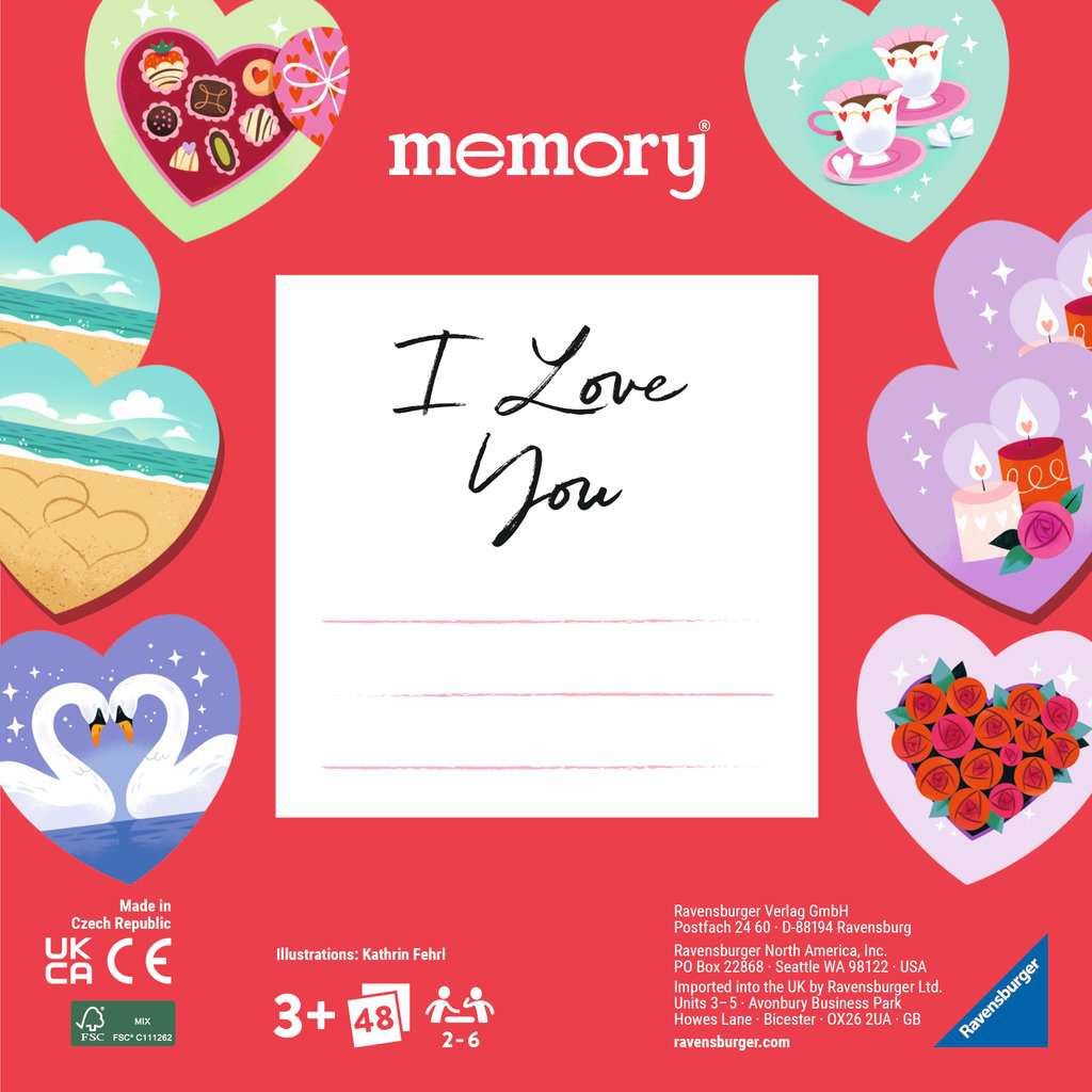 Ravensburger 22398 memory® moments - I love you, Ravensburger Spieleklassiker für 2 bis 6 Spieler ab 3 Jahren mit 24 in Herzform gestanzten Kartenpaaren