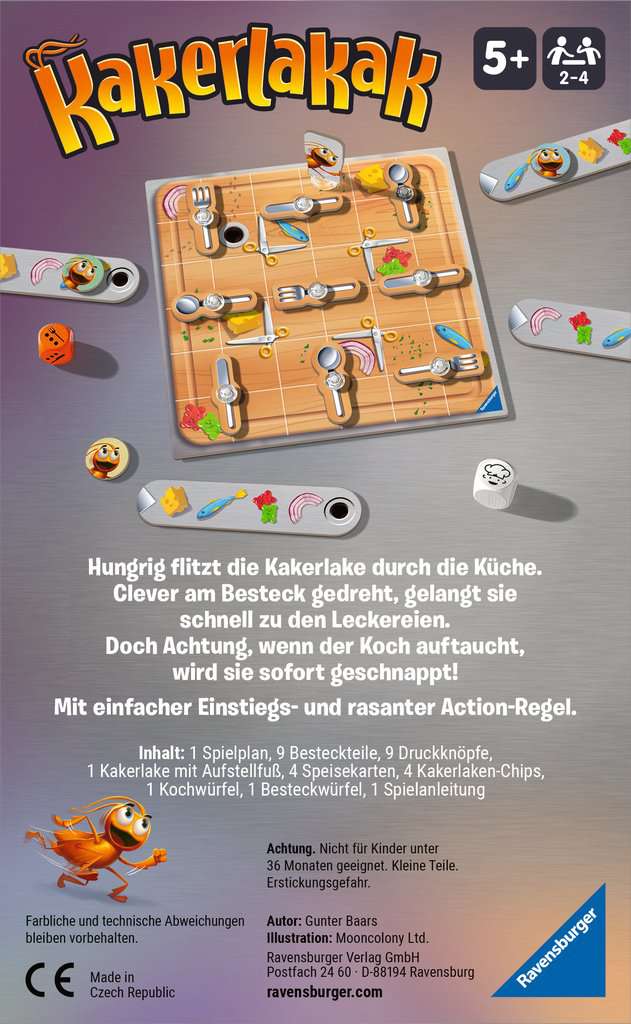 Ravensburger 22446 - Kakerlakak, Mitbringspiel für 2-4 Personen, Kinderspiel ab 5 Jahren, kompaktes Format, Reisespiel, Brettspiel