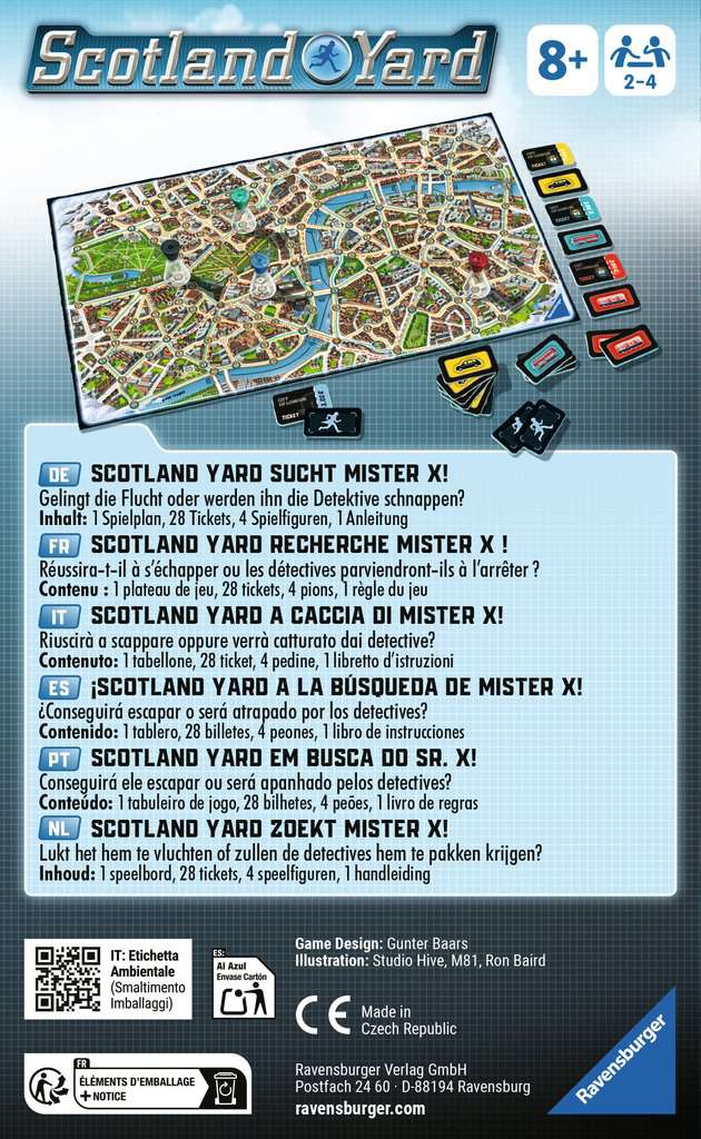 Ravensburger 22451 - Scotland Yard, Mitbringspiel für 2-4 Spieler, Strategiespiel ab 8 Jahren, kompaktes Format, Reisespiel, Brettspiel