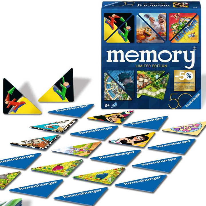 Ravensburger 22463 memory®  50 Jahre Blaues Dreieck - Die limitierte Sonderedition zum 50. Geburtstag der bekannten Ravensburger Marke, mit dreieckig gestanzten Karten für 2 bis 8 Spieler ab 3 Jahren