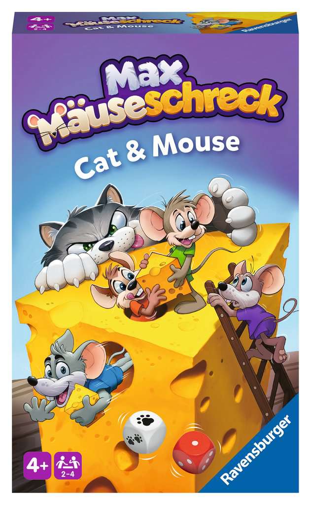 Ravensburger 22466 - Max Mäuseschreck- Kompaktes Katz & Maus Spiel für Kinder ab 4 Jahren, Würfel- und Sammelspiel für 2-4 Spieler