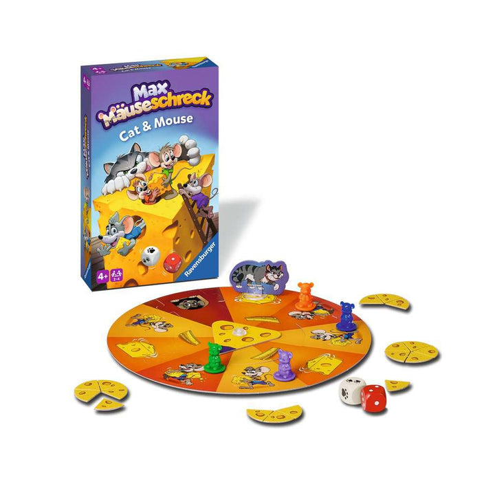 Ravensburger 22466 - Max Mäuseschreck- Kompaktes Katz & Maus Spiel für Kinder ab 4 Jahren, Würfel- und Sammelspiel für 2-4 Spieler