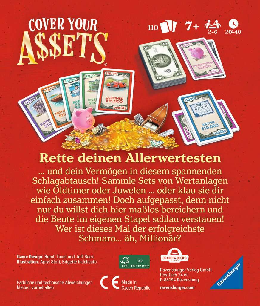 Ravensburger Spiele 22577 - Cover your Assets - einfaches Kartenspiel für Kinder und Erwachsene ab 7 Jahren, für 2-6 Spieler