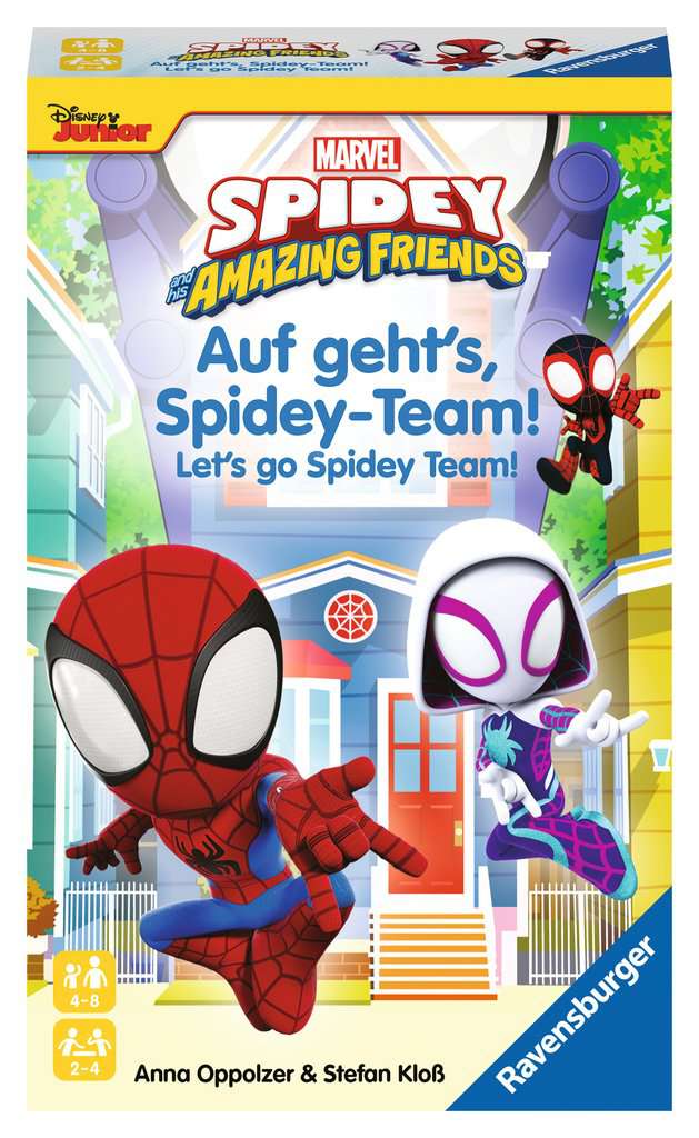 Ravensburger 22594 Spidey and his Amazing Friends - Auf geht's, Spidey-Team! - Mitbringspiel für 2-4 Spieler ab 4 Jahren in dem Spidey und seine heldenhaften Super-Freunde um die Wette klettern