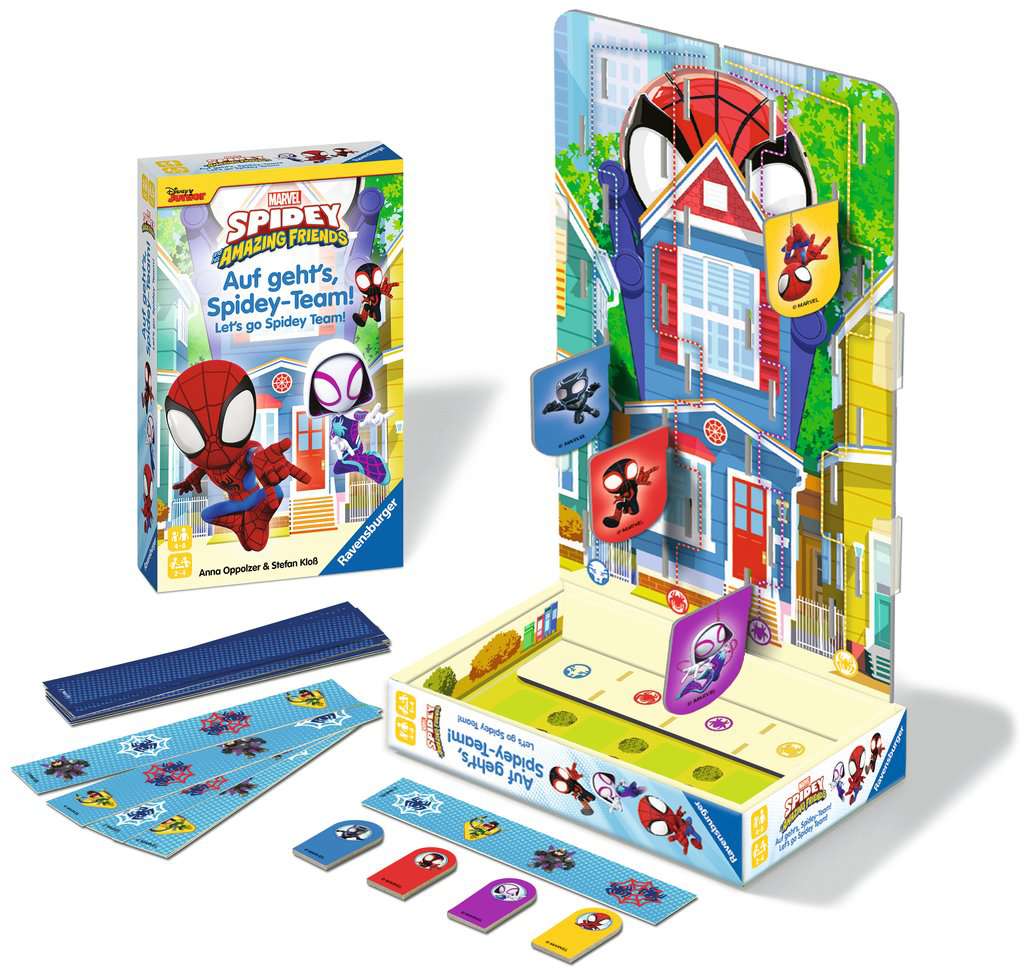 Ravensburger 22594 Spidey and his Amazing Friends - Auf geht's, Spidey-Team! - Mitbringspiel für 2-4 Spieler ab 4 Jahren in dem Spidey und seine heldenhaften Super-Freunde um die Wette klettern