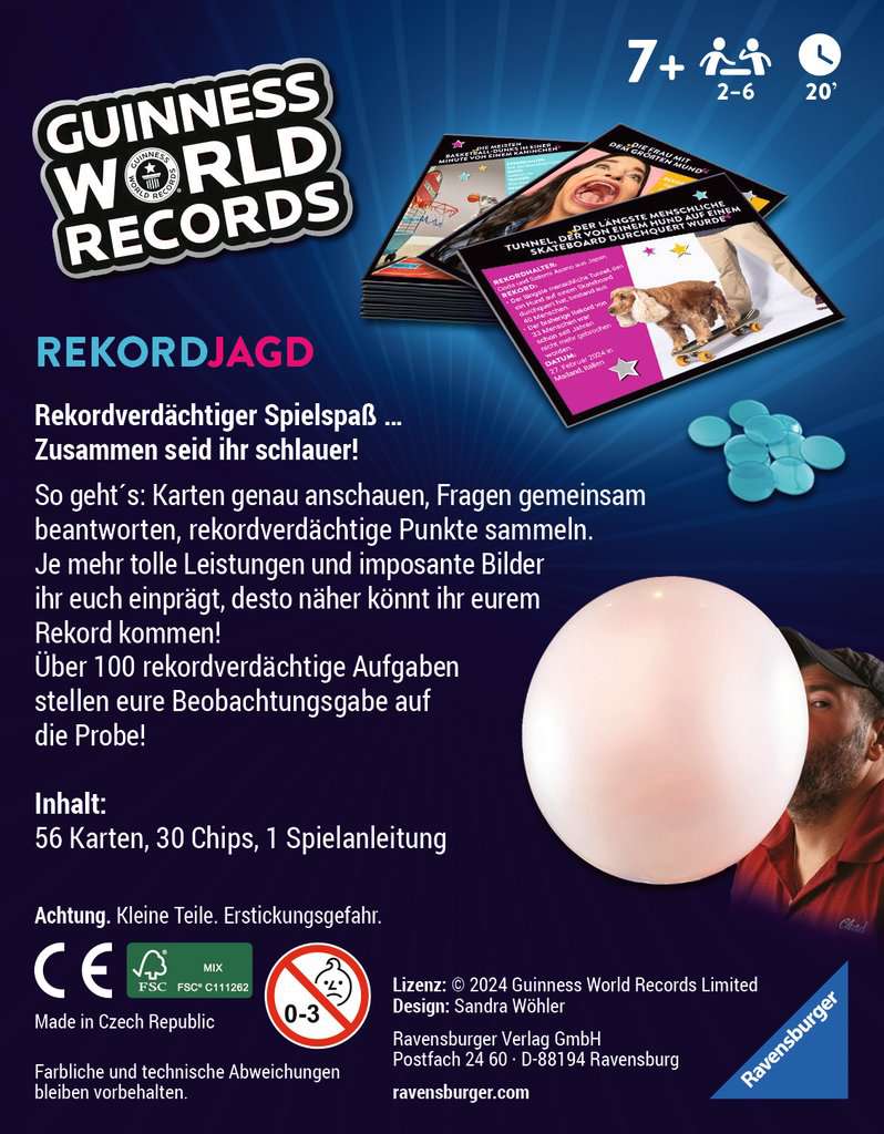 Ravensburger 22889 - Guinness World Records: Rekordjagd - das Quiz- und Gedächtnisspiel voller Rekorde, Skurrilem und Sensationen für 2-6 Spieler ab 7 Jahren