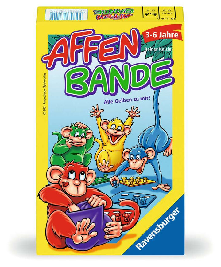 Ravensburger 23114 - Affenbande , Mitbringspiel für 2-4 Spieler, Kinderspiel ab 3-6 Jahren, kompaktes Format, Reisespiel