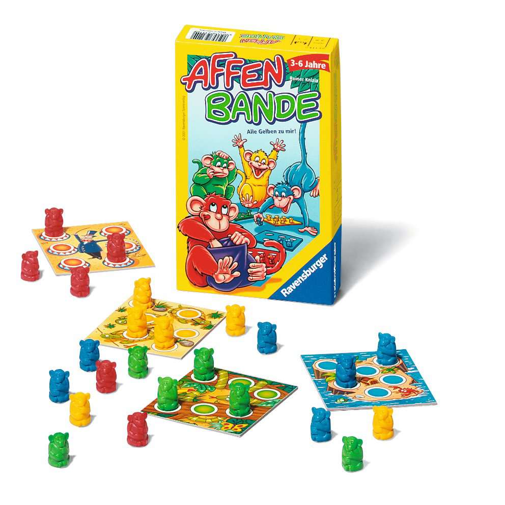 Ravensburger 23114 - Affenbande , Mitbringspiel für 2-4 Spieler, Kinderspiel ab 3-6 Jahren, kompaktes Format, Reisespiel