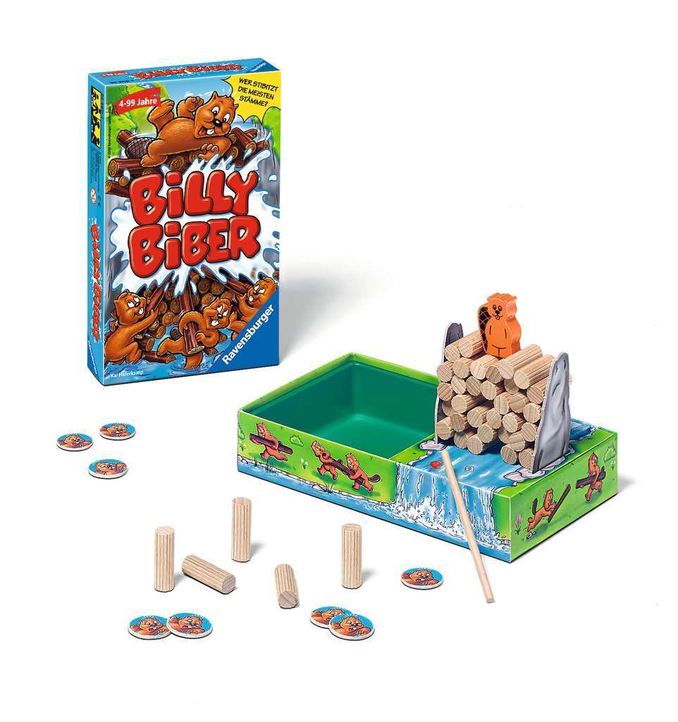 Ravensburger 23280 - Billy Biber, Mitbringspiel für 1-4 Spieler, Kinderspiel ab 4 Jahren, kompaktes Format, Reisespiel