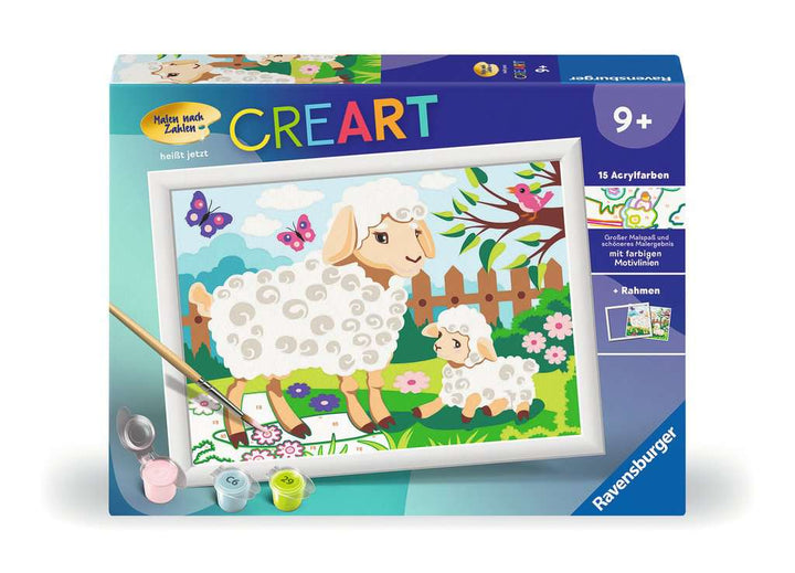 Ravensburger CreArt 23764 - Schaf mit Lämmchen - Malen nach Zahlen Tierbaby für Kinder ab 9 Jahre