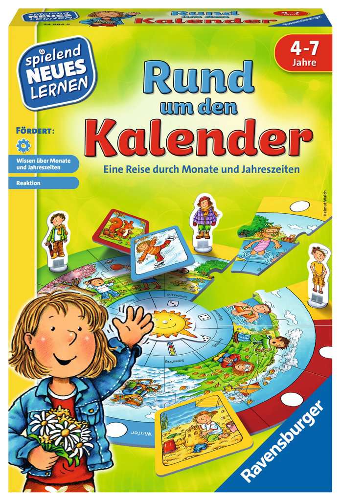 Ravensburger 24984 - Rund um den Kalender - Spielen und Lernen für Kinder, Lernspiel für Kinder von 4-7 Jahren, Spielend Neues Lernen für 2-4 Spieler