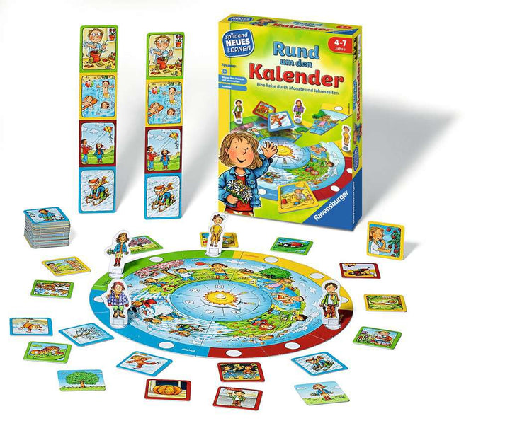 Ravensburger 24984 - Rund um den Kalender - Spielen und Lernen für Kinder, Lernspiel für Kinder von 4-7 Jahren, Spielend Neues Lernen für 2-4 Spieler