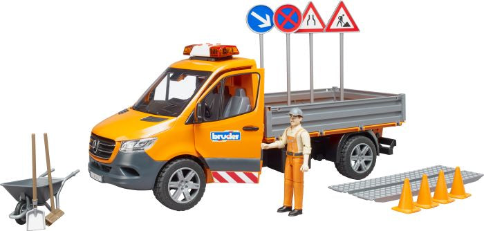 MB Sprinter Kommunal mit Fahrer Licht+Sound Modul und Zubehör BRUDER
