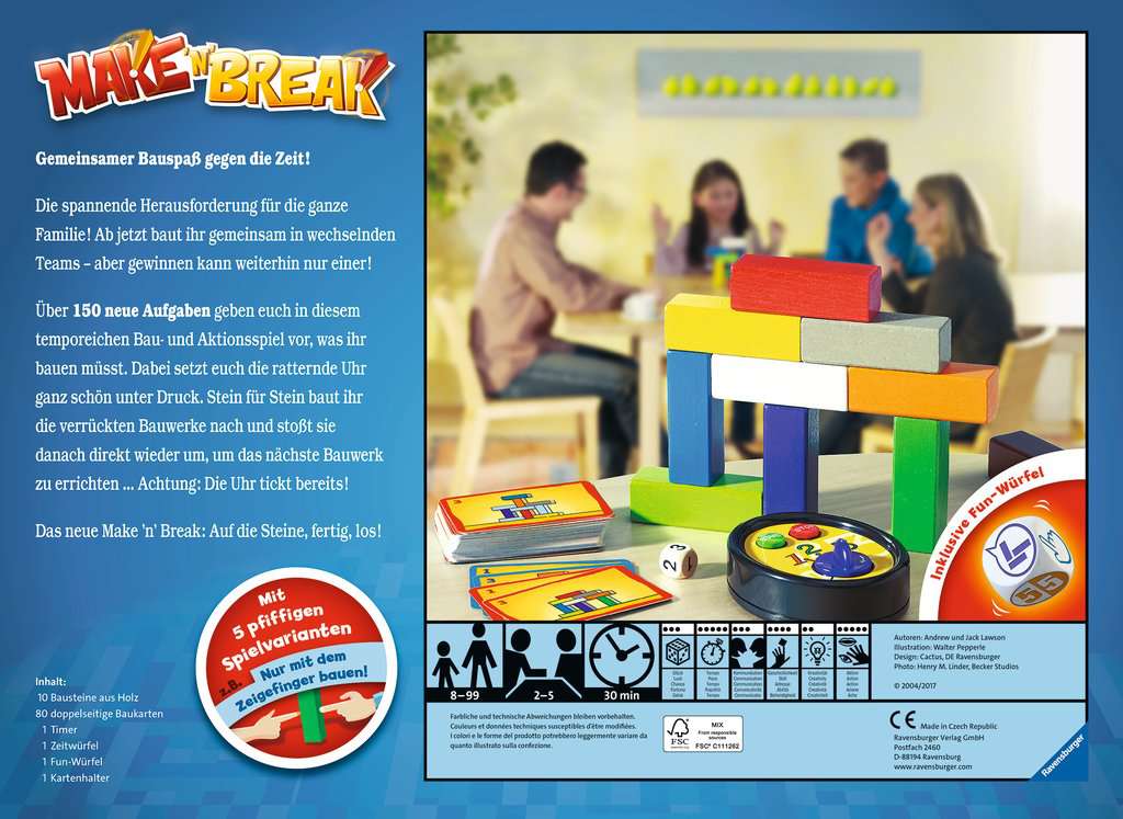 Ravensburger 26750 - Make 'n' Break - Gesellschaftsspiel für die ganze Familie mit Bausteinen, Spiel für Erwachsene und Kinder ab 8 Jahren, für 2-5 Spieler - mit 160 neuen Aufgaben