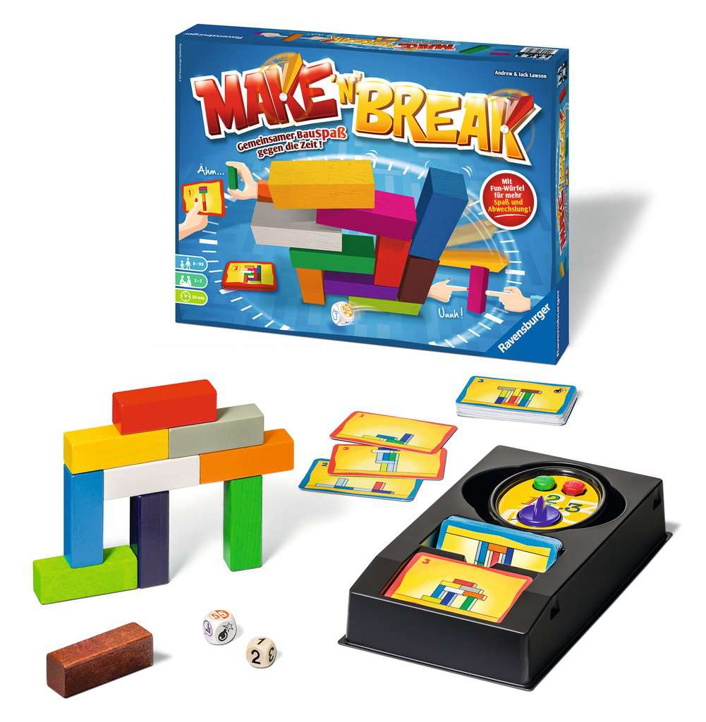 Ravensburger 26750 - Make 'n' Break - Gesellschaftsspiel für die ganze Familie mit Bausteinen, Spiel für Erwachsene und Kinder ab 8 Jahren, für 2-5 Spieler - mit 160 neuen Aufgaben