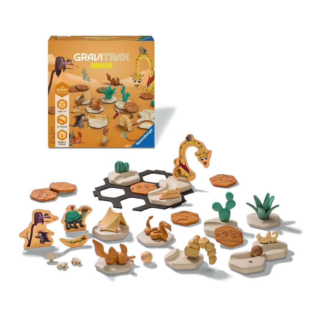 Ravensburger GraviTrax Junior Extension Desert 27076 - Murmelbahn überwiegend aus nachwachsenden Rohstoffen mit Themenwelten, Lernspielzeug und Konstruktionsspielzeug für Jungs und Mädchen ab 3 Jahren