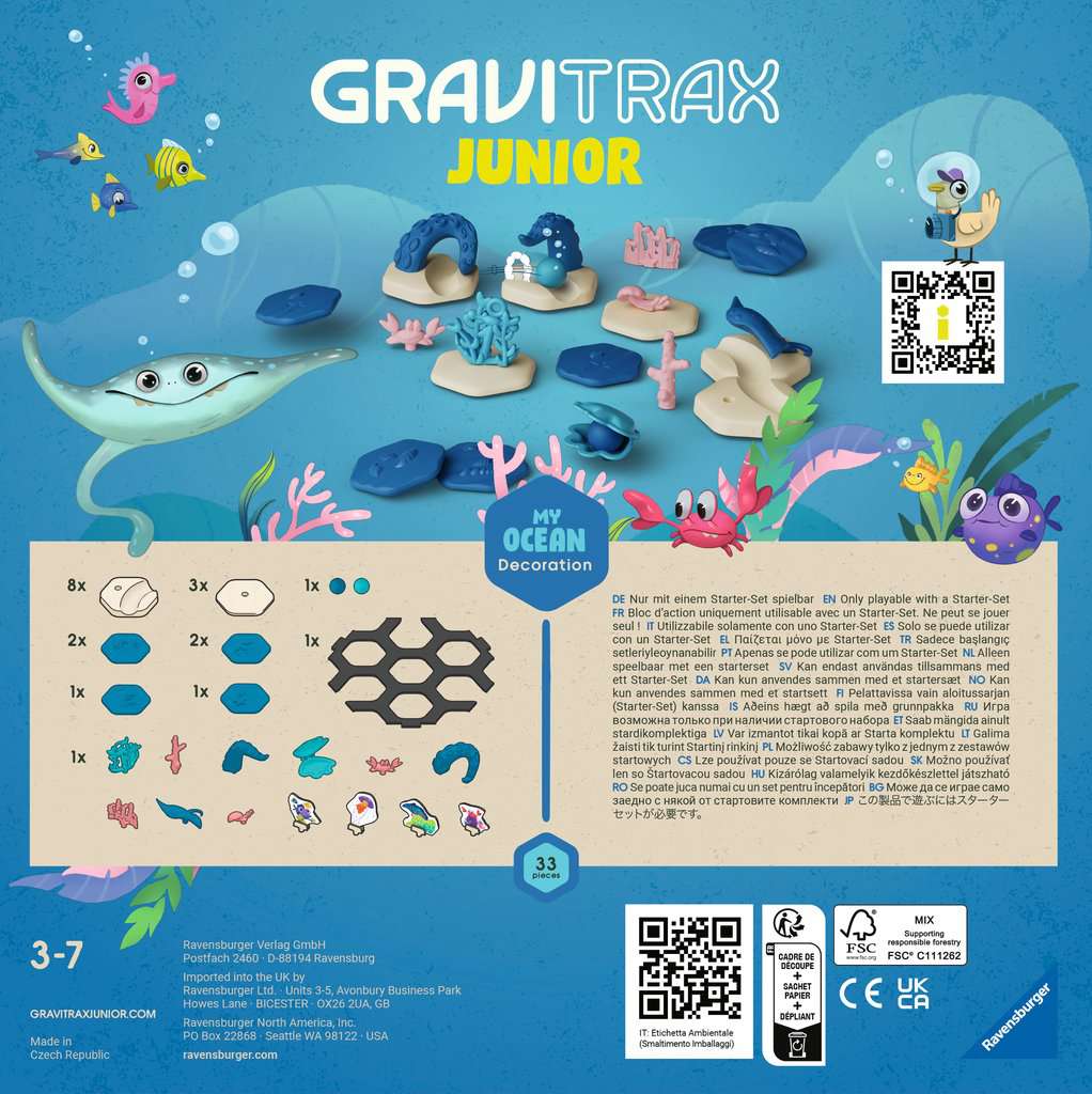 Ravensburger GraviTrax Junior Extension Ocean - Erweiterbare Kugelbahn für Kinder, überwiegend aus nachwachsenden Rohstoffen mit Themenwelten, Lernspielzeug und Konstruktionsspielzeug ab 3 Jahren