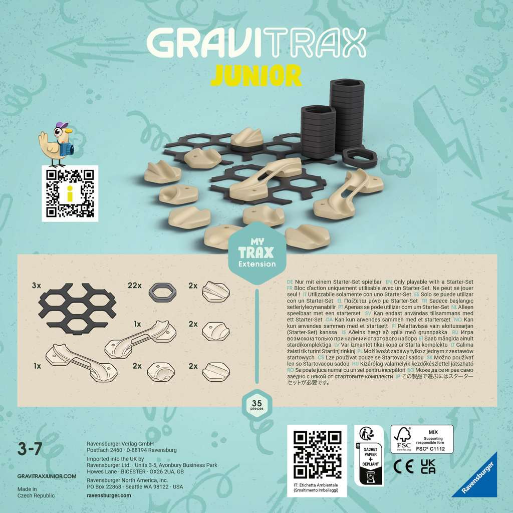 Ravensburger GraviTrax Junior Extension Trax - Erweiterbare Kugelbahn für Kinder, Murmelbahn überwiegend aus nachwachsenden Rohstoffen mit Themenwelten, Lern- und Konstruktionsspielzeug ab 3 Jahren