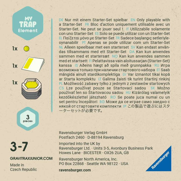 Ravensburger GraviTrax Junior Element Trap - Erweiterbare Kugelbahn für Kinder, Murmelbahn überwiegend aus nachwachsenden Rohstoffen mit Themenwelten, Lern- und Konstruktionsspielzeug ab 3 Jahren