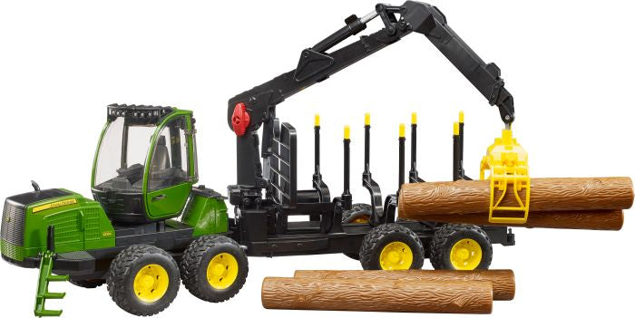John Deere 1210E Rückezug mit 4 Baumstämmen und Holzgreifer BRUDER