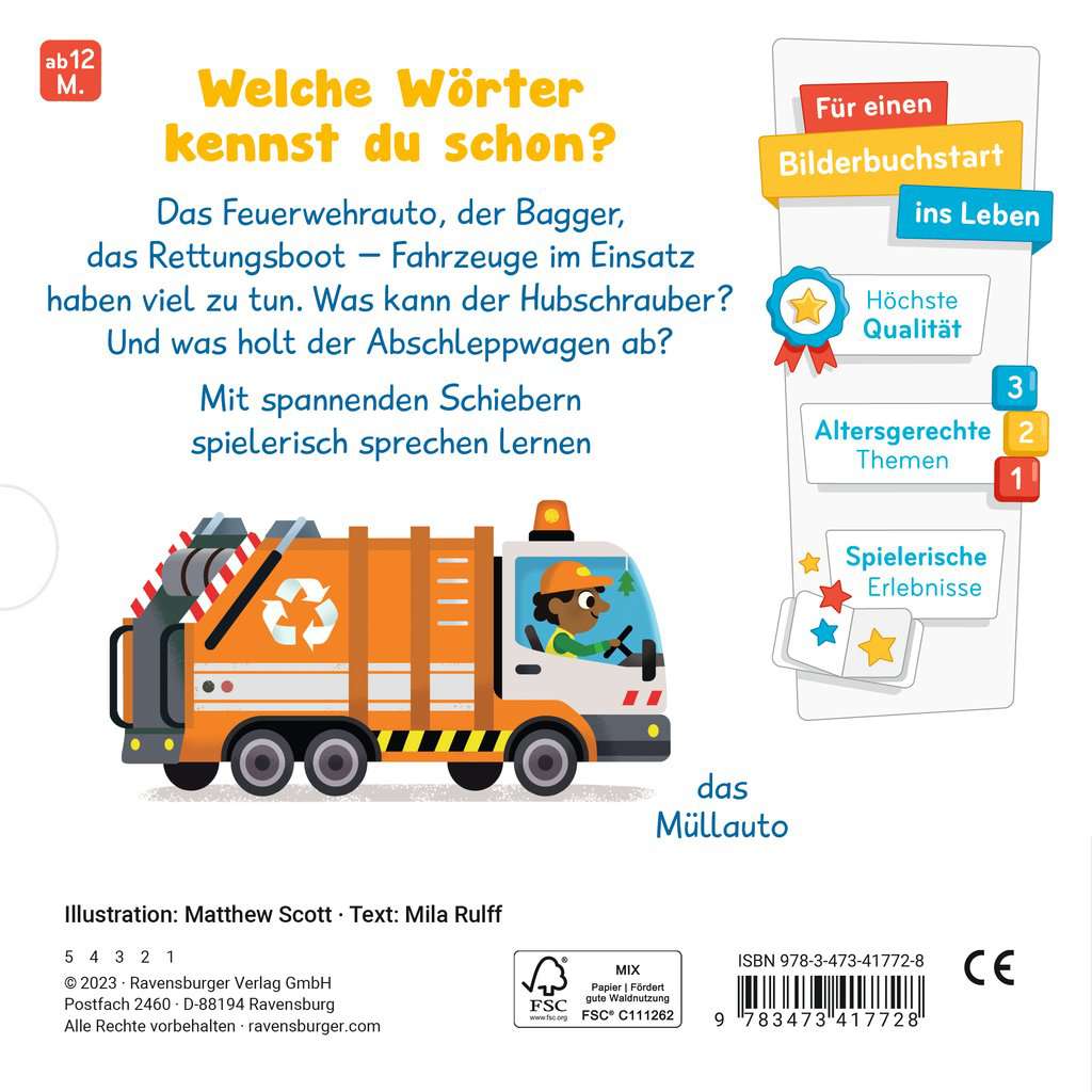 Meine ersten Wörter: Fahrzeuge im Einsatz - Sprechen lernen mit großen Schiebern und Sachwissen für Kinder ab 12 Monaten