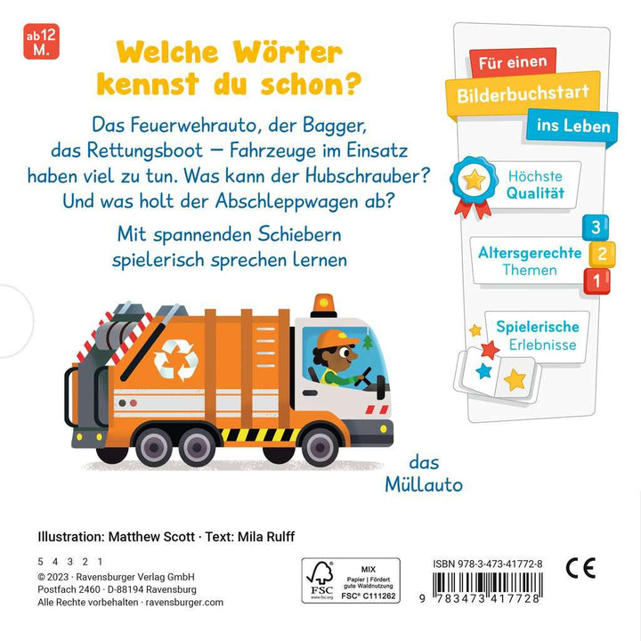 Meine ersten Wörter: Fahrzeuge im Einsatz - Sprechen lernen mit großen Schiebern und Sachwissen für Kinder ab 12 Monaten