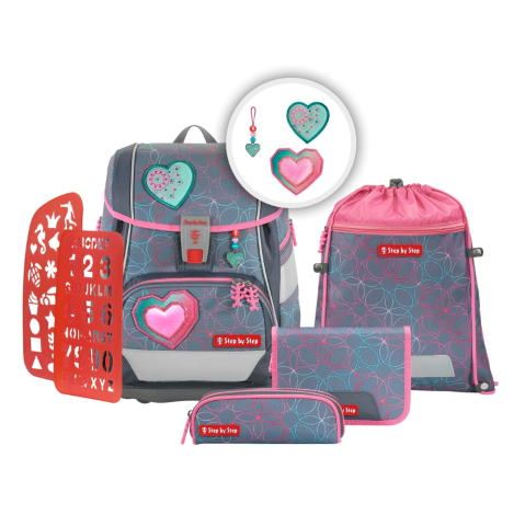 2IN1 PLUS Schulranzen-Set "Glitter Heart Hazle", 6-teilig