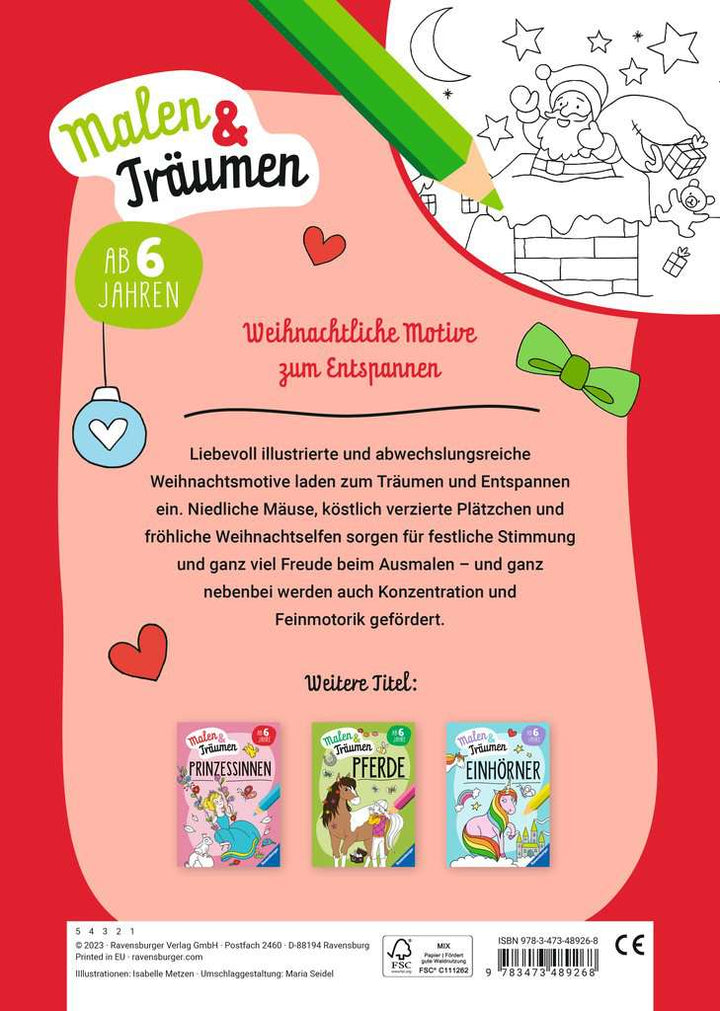 Ravensburger Weihnachten - malen und träumen - 24 Ausmalbilder für Kinder ab 6 Jahren - Weihnachtliche Motive zum Entspannen