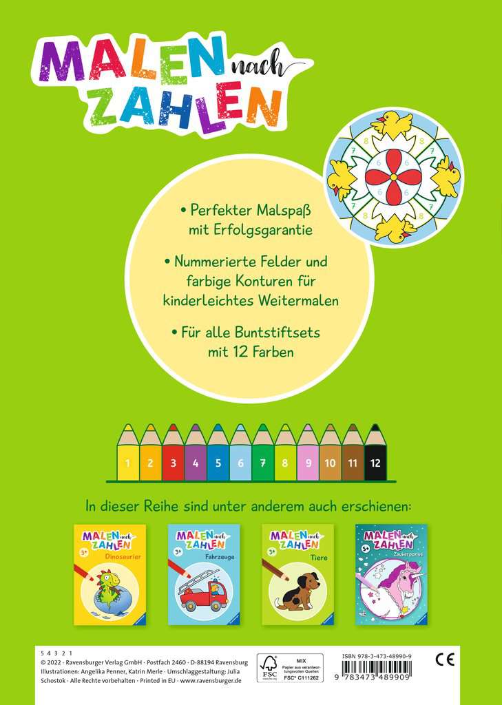 Ravensburger Malen nach Zahlen ab 3 Jahren Ostermandalas - 24 Motive - Malheft für Kinder - Nummerierte Ausmalfelder