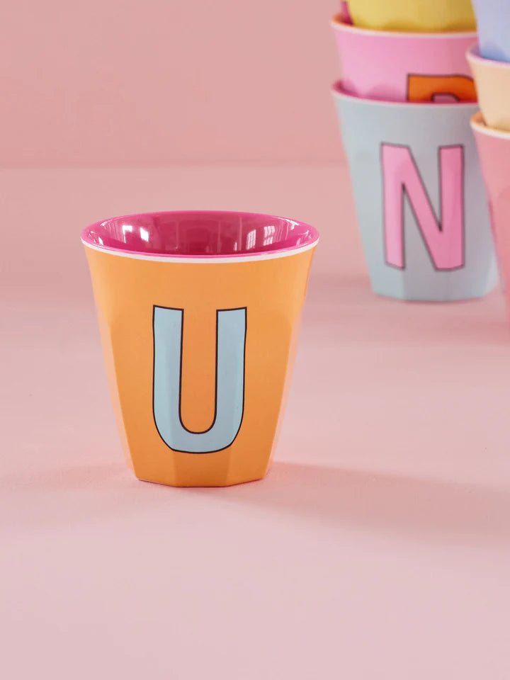 Melamine Cup with the Letter U - Apricot - Medium - 250 ml