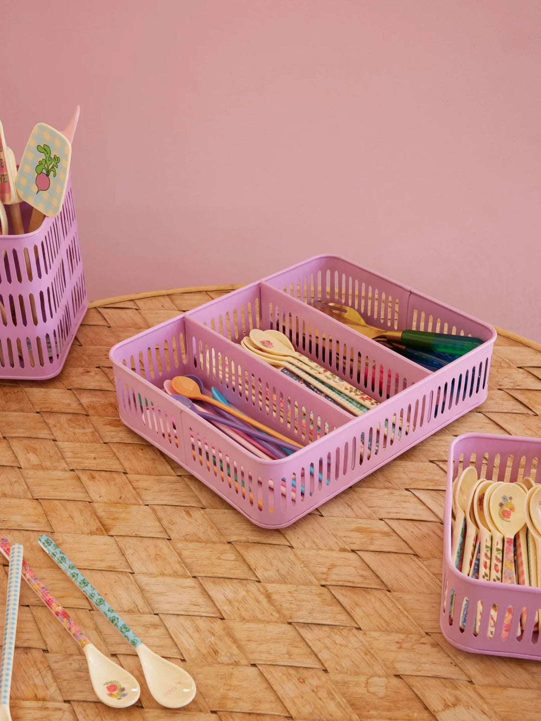 Metal Tray with 3 Rooms in Pink - Perfect Fit for Latte Spoons