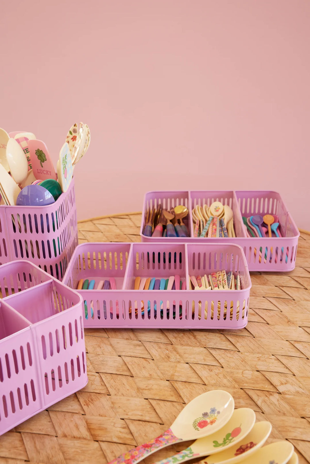 Metal Tray with 3 Rooms in Pink - Perfect Fit for Latte Spoons