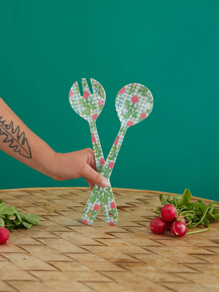 Melamine Salad Spoon and Fork with Ravishing Radish Print