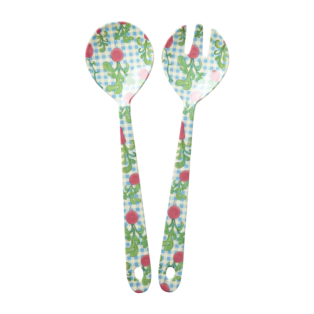 Melamine Salad Spoon and Fork with Ravishing Radish Print