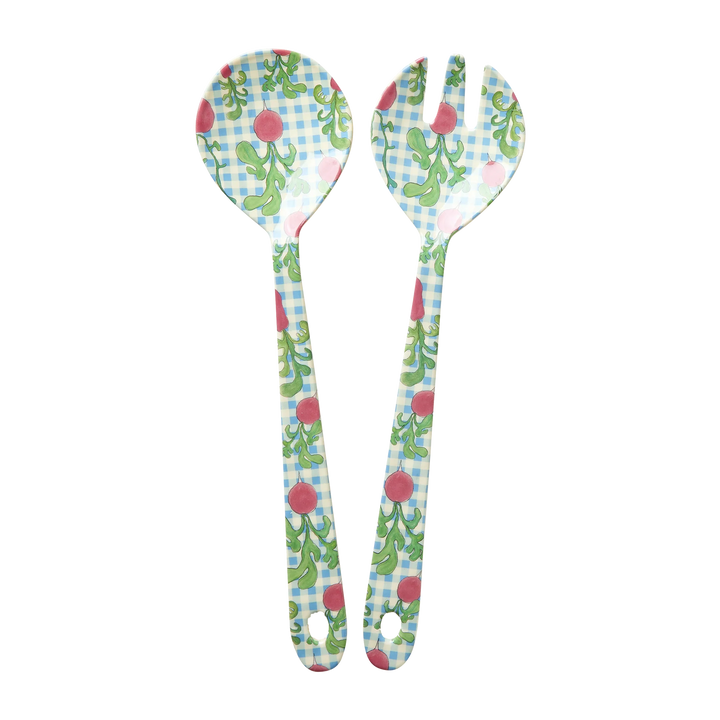Melamine Salad Spoon and Fork with Ravishing Radish Print