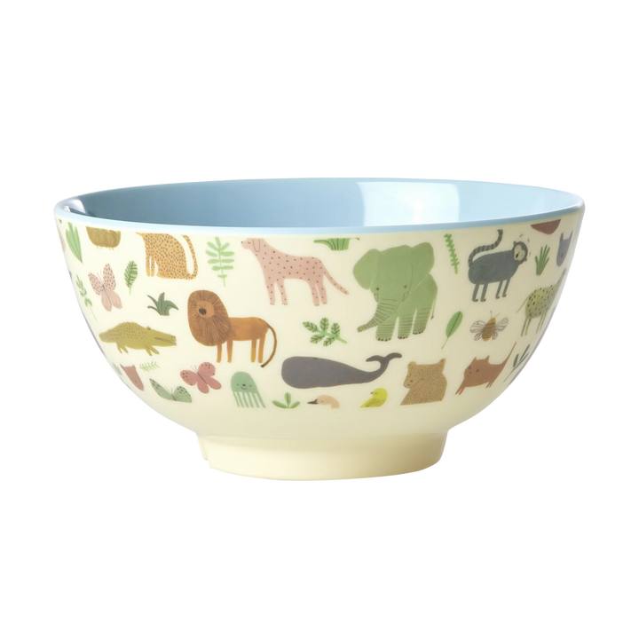 Melamine Bowl with Dusty Blue Sweet Jungle Print - Medium - 700 ml