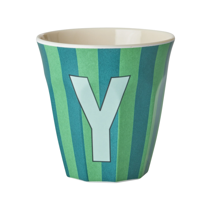 Melamine Cup with the Letter Y - Stripes Hell Grün, Dunkel Grün - Medium - 250 ml