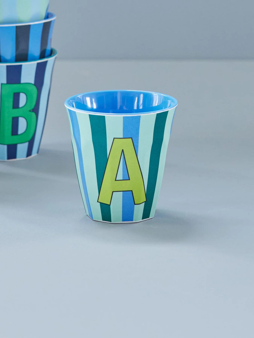 Melamine Cup with the Letter A - Stripes Blau Grün - Medium - 250 ml #1