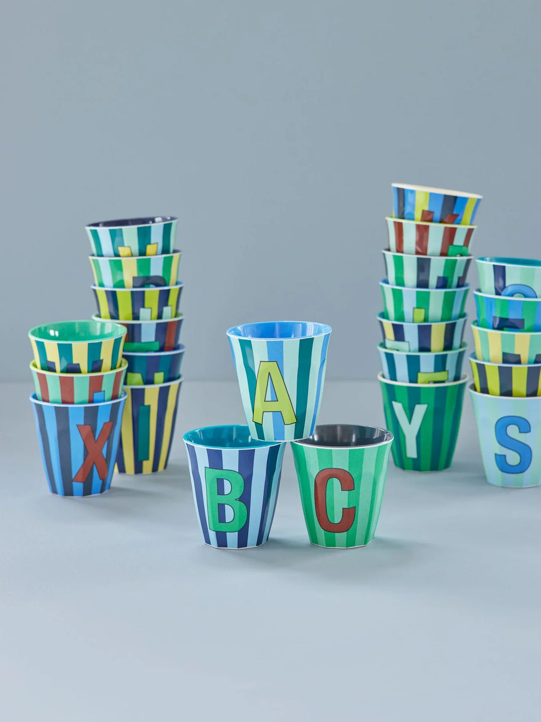 Melamine Cup with the Letter A - Stripes Blau Grün - Medium - 250 ml #1