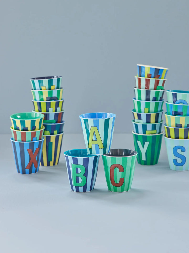 Melamine Cup with the Letter A - Stripes Blau Grün - Medium - 250 ml #1