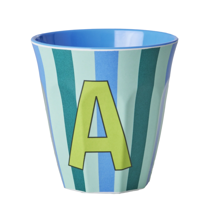 Melamine Cup with the Letter A - Stripes Blau Grün - Medium - 250 ml #1