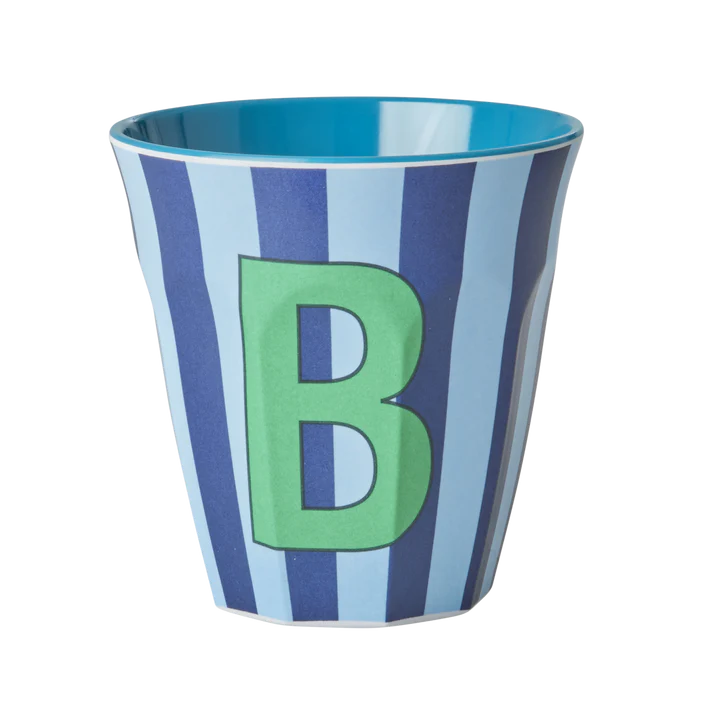 Melamine Cup with the Letter B - Stripes Dunkel Blau, Hell Blau - Medium - 250 ml