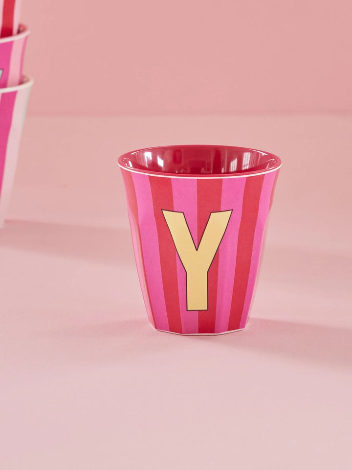 Melamine Cup with the Letter Y - Stripes Pink Rot - Medium - 250 ml