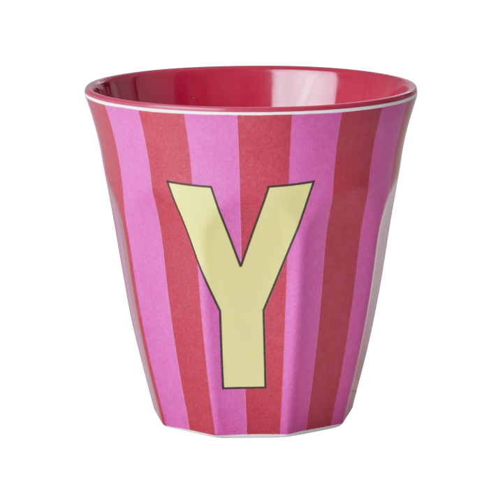 Melamine Cup with the Letter Y - Stripes Pink Rot - Medium - 250 ml