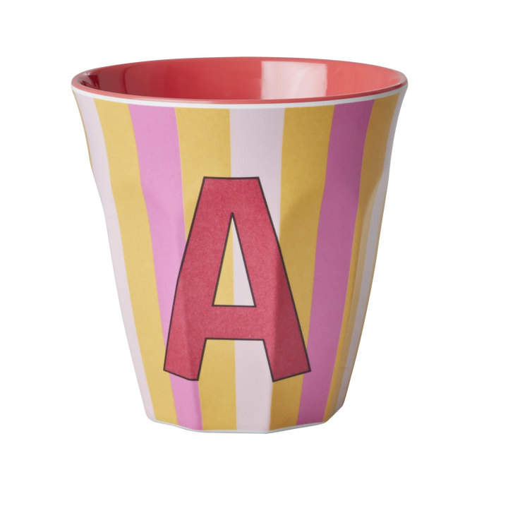 Melamine Cup with the Letter A-Stripes Rosa Gelb - Medium - 250 ml