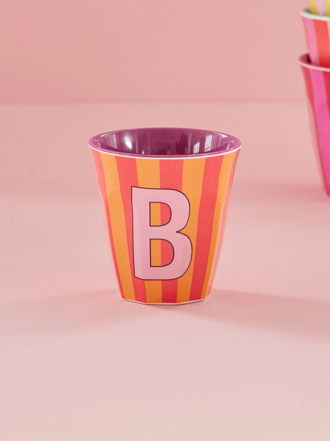 Melamine Cup with the Letter B - Stripes Orange Coral - Medium - 250 ml #1