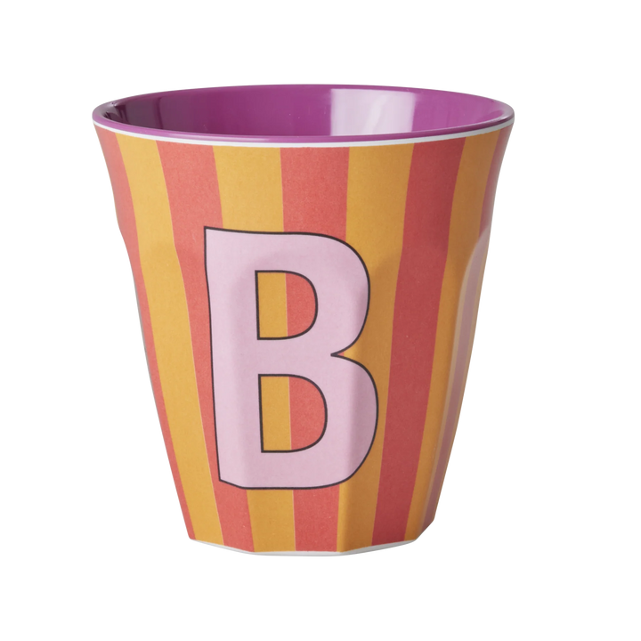 Melamine Cup with the Letter B - Stripes Orange Coral - Medium - 250 ml #1