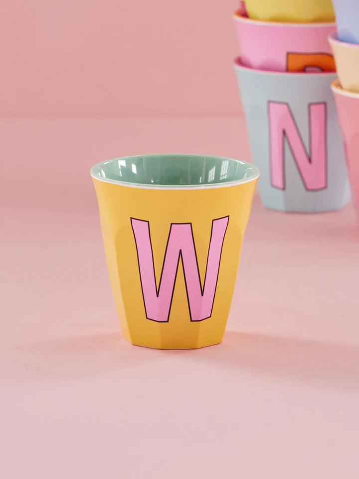 Melamine Cup with the Letter W - Yellow - Medium - 250 ml